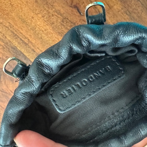 BANDOLIER Drawstring Pouch  & Strap - Top Grain Leather Black/Gold with Strap - Picture 9 of 9
